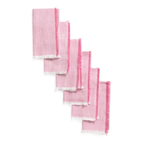 RACHEL ASHWELL The Farmhouse PINK Raw Edge 18 X 18 Cloth Napkins Set 6 NEW - Picture 1 of 2